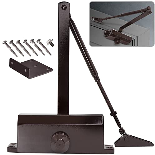MARIE Cierrapuertas automático con función de bloqueo, cierre hidráulico cerrado para puerta interior y exterior de 60-85 kg, puerta con instalación de vídeo EN1634-1, color marrón