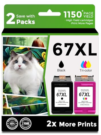 Compatible 67XL Ink Cartridge Replacement for HP 67 XL hp67xl Black/Color Combo Pack for DeskJet Envy 2855e 2827e 2755e 6055e 2700 2700e 6000 6000e 4155e 4227e 2734e 6455e 6400 2752e 4100 4100e