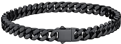 Bestyle Armband Herren Edelstahl Panzerkette - 5MM Breit Hip Hop Schwarz Armbänder für Männer Jungs - 21CM Länge Kubanische Herrenarmband Armkette Geschenke für Papa Bruder Ehemann Sohn