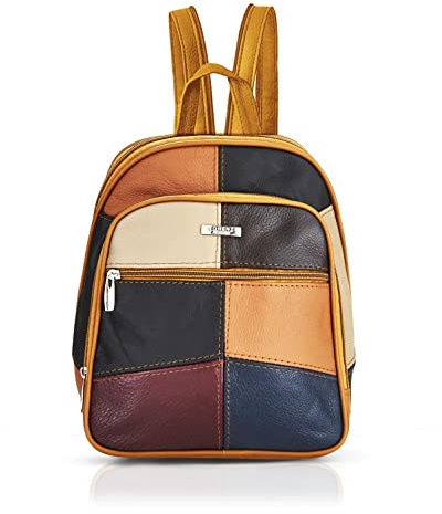 Woodland Leathers Modischer Damenrucksack, klein, schwarz, mit Anti-Diebstahl-Reißverschluss und Handtaschengriff, 2-in-1-Sling-Rucksack, Patchwork 2, Small-Medium