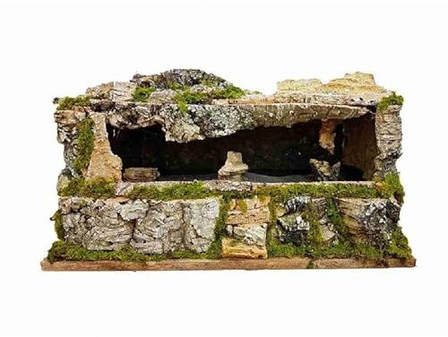 Höhle für beleuchtete Krippe, hellblau, mit echtem Wasser, 37 x 16 x 19 cm (14,56 x 6,29 x 7,48 Zoll), Struktur hergestellt und von Hand bemalt, Made in Italy