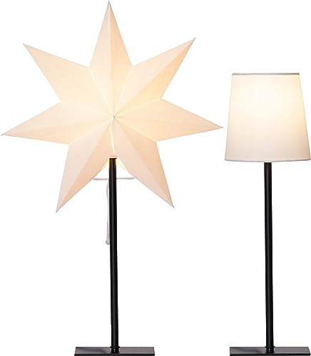 EGLO Tischlampe mit Wechselschirm 3D Papierstern | Weihnachten oder runder Lampenschirm in Weiß, Dekostern Tischleuchte mit Kabelschalter, E14, Höhe 55 cm