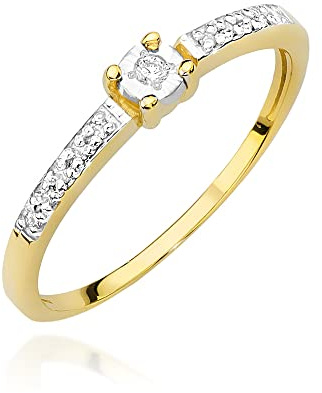 MARKO Verlobungsring Damen Goldring mit 0.02 Karat Diamant und 0.05 Karat Diamanten - Gold Verlobungsring - 14 Karat Gold 585 - Goldring für Frauen (Gelbgold, 54 (17.2))