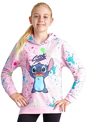 Disney Felpe con Cappuccio per Bambina, Morbida Felpa - Regalo Ragazza (Punto Rosa a Schizzi, 9-10 Anni)