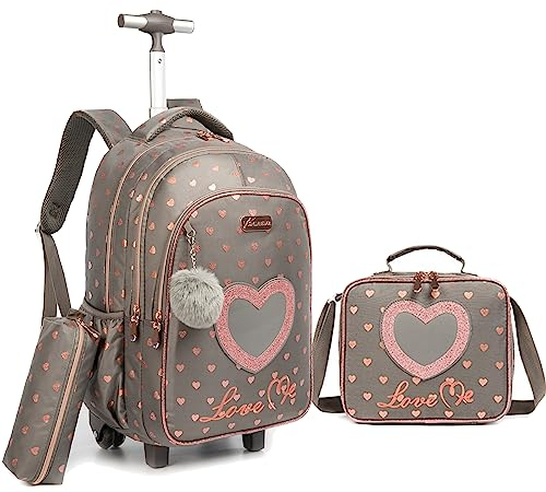 HTgroce Schulranzen mit Rollen für Mädchen, Kinderrucksack mit Rollen Trolley Schulrucksack für Mädchen,Schultrolley Rucksäcke Kinder Schulrucksack Schultasche mit Rollen