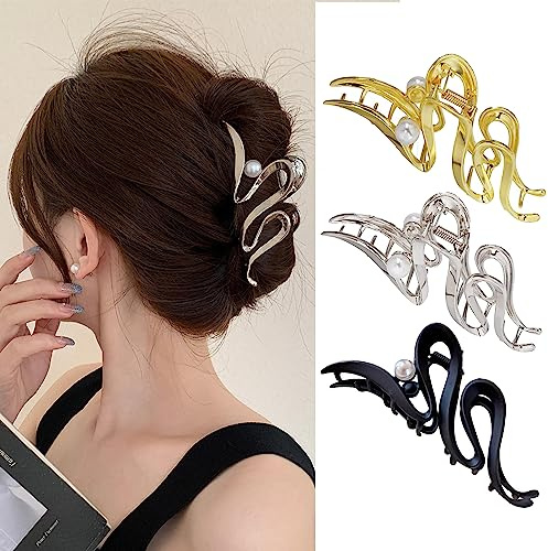 Mollettone Capelli Grande, BYLife 3 Pezzi Clip per Capelli Antiscivolo Pinze per Capelli Elegante Accessori Capelli Clip Artiglio per Ragazze Donne Capelli Sottili