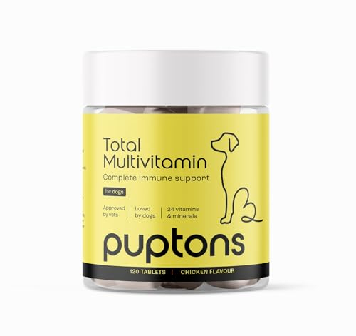 Puptons Total Multivitamin Tablets for All Dogs | Tasty Chicken Flavoured Tablets | 24 Active Ingredients | Multivitamin Supplement for Dogs (60 Tablets)