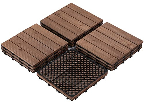 Abician 11 Dalles de Jardin en Bois de Sapin 30 cm × 30 cm, Lot de 11 Dalles de Terrasse Clipsable pour Intérieur Extérieur Patio Balcon Piscine 11 pièces