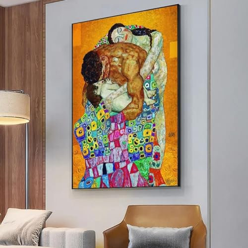 Zhadongli Art Gemälde auf Leinwand, abstrakt, klassisch, Gustav Klimt-Familie, moderne Poster und Drucke, Wandkunst, Bild für Wohnzimmerdekoration, 50 x 70 cm (20 x 28 Zoll), mit Rahmen