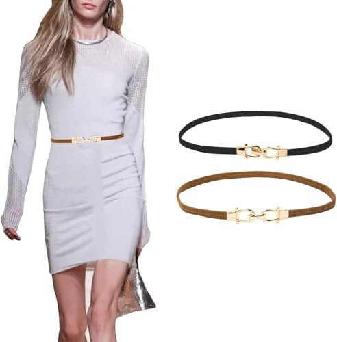FDEETY Schmaler Elastischer Taillengürtel Damen Kleidgürtel Minimalistisch Metallschnalle Accessoire Damengürtel