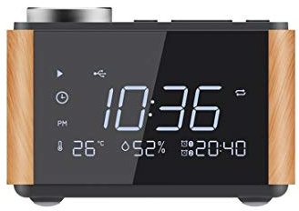 BONOOL Sveglia Altoparlante Snooze Temperatura Subwoofer Caricatore USB Radio Lettore musicale digitale Orologio da tavolo
