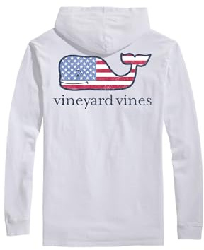 vineyard vines Men's Long-Sleeve Americana Vintage Whale Hoodie Tee, White Cap, XS