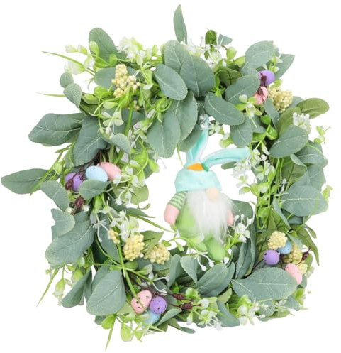 MUCKLILY Künstliche Girlande Osterpuppe Osterhasen Kranz Ostern Dekokranz Türkranz Ostern Blumenkranz Großer Eukalyptuskranz Künstliche Grüne Blättergirlande Weihnachten Palmblatt Plastik
