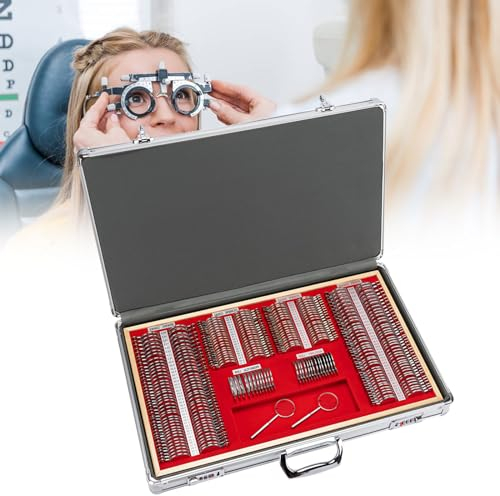 ZIXIAOS 266 Testlinsen-Set, Optisches Kit, Metallrand, Holzrahmen, Aluminiumbox, Linsenetui, Optometrie-Ausrüstung, Optisches Metallrand-Prisma, Testlinsen-Set