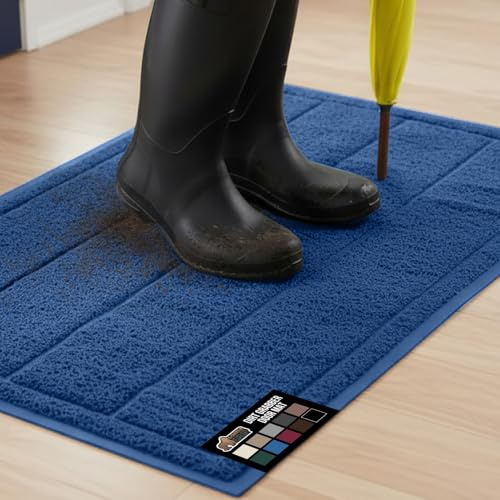 GORILLA GRIP Dirt Grabber Indoor Outdoor Door Mat, 47x35, Durable Mesh Weave Dirt Trapper Doormat for Outside Entrance, High Traffic Mud Scraper, Low Profile for Entry, Heavy Duty Welcome Mat, Blue