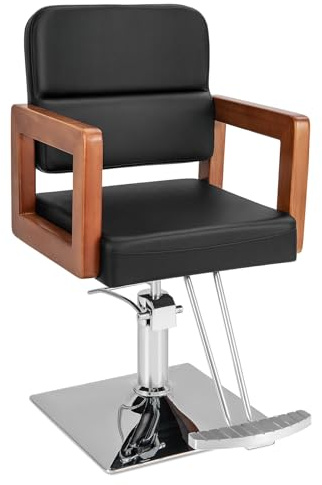 COSTWAY Fauteuil de Coiffure Hydraulique Rotative à 360°, Chaise de Salon Coiffure avec Hauteur Réglable 50-65 cm Accoudoirs en Bois Massif Charge 250KG, Chaise de Barbier pour Salon de Beauté
