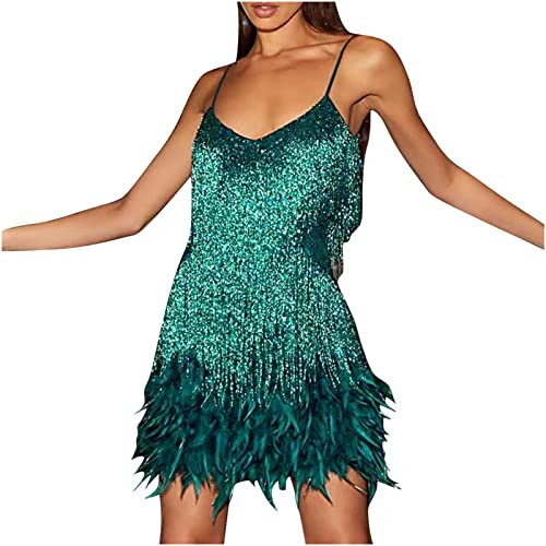 YAOJIWANG Vestido De Flecos Rosa Vestido de Mujer de los años 20, con Flecos, con Cuello Halter, Gran Gatsby, cóctel, Fiesta, Disfraz, Flapper, Carnaval Baile Sexy Fiesta Carnaval Mujer
