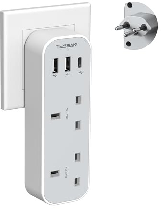 TESSAN UK to Switzerland Plug Adapter, Swiss Plug Adapter with USB C