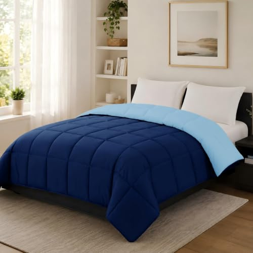 HOMEYA - Edredón de Fibra 170 gr/m2 - Edredón Relleno Nórdica Reversible de Dos Colores Cama 105, 165 x 220 cm - Suave, Transpirable, Ligera, 100% Poliérster, Celeste y Marino
