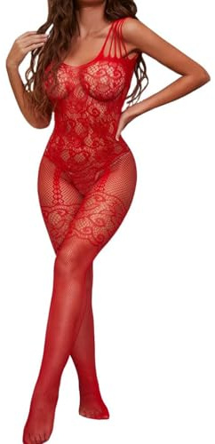 Buitifo Lingerie Donna Sexy Intima Fishnet Bodystocking Babydoll Sleepwear Collant Pigiama(Rosso 06,M)