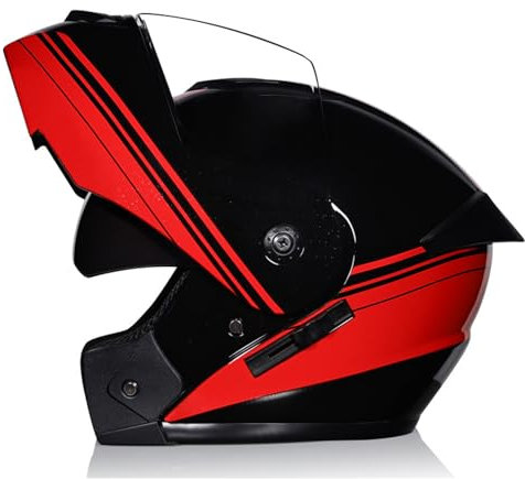 YPDOPORA Klapphelm Mit DOT, Motorradhelm, Rollerhelm, Integralhelm, Helm Mit Doppelvisier, Motocross-Helm Für Damen Und Herren, Modularer Helm,Rot,L57~68cm