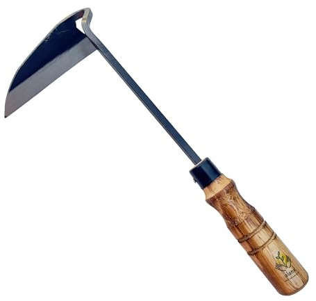 Falce giapponese da giardinaggio da 30,5 cm, zappa per diserbo con manico lungo in legno