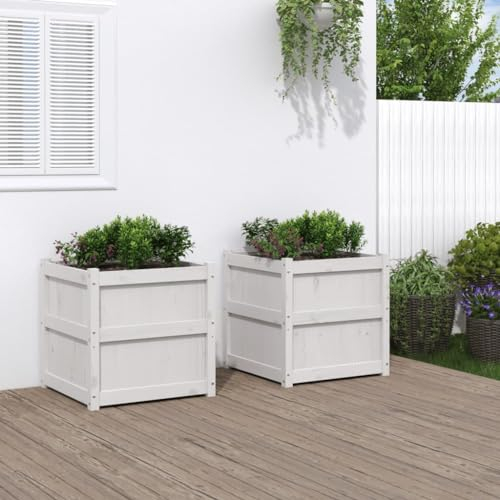 Iiaky Pflanzkübel 2 STK. Blumenkasten PflanzgefäßE FüR Draussen PflanzenküBel Weiß Massivholz Kiefer - 837427