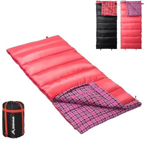 BISINNA Flanellsovsäck för vuxna och barn, 3 säsonger, camping, sovsäckar, varm lätt, vattentät sovsäck för vandring, backpacking, inomhus, utomhus, med kompressionssäck