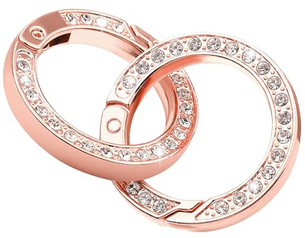 COMNICO Runder Karabiner, 4 Stück Metall Strass O-Ringe Camping Rucksack Schnalle Schlüsselanhänger Reparaturteile für Handtaschen Geldbörsen Schultergurt (Durchmesser 3,5 cm)(Roségold)
