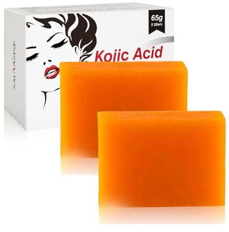 Kojic Acid Soap, kojie Acid Lightening Soaps för mörka fläckar, akne och pormaskar, kojissyratvål för ansikte och kropp, djuprengöring kojissyra-tvål för alla hudtyper, 65 g x 2 barer