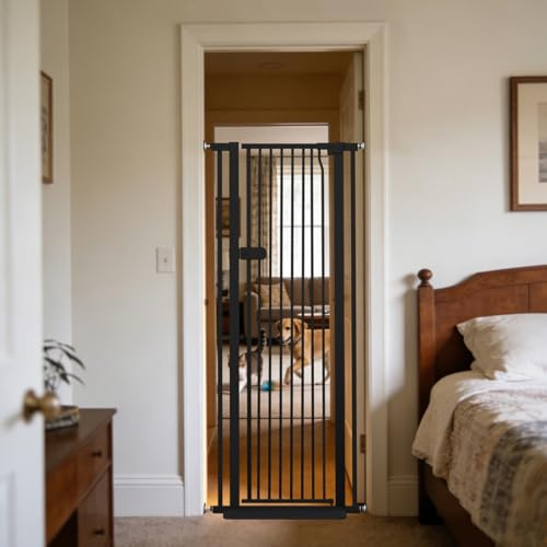 Lumizone Extra Tall Cat Gate 61.02 High Pressure Mounted Extra Wide 2025 New (17 Sizes) 1.37 Gap No Drilling Auto-Close One-Handed Operation Tall Pet Gate for Dogs(Black, 61.02 H x 26.18-29.91 W)