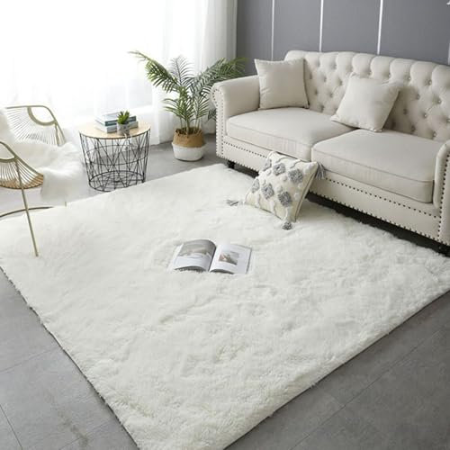 XUEDNGM Teppich Kunstfell Teppich Hochflor 70 x 140 cm Anti-Rutsch, Flauschig, Weich, Waschbar, Langflor Hochflor Teppich Wohnzimmer Flauschig Fellteppich für Wohnzimmer, Schlafzimmer, Weiß