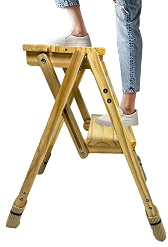 Heavy Duty Folding Wooden Step Stool for Adults 2 Step Ladder for Home Kitchen Garage Portable and Sturdy Step Stool
