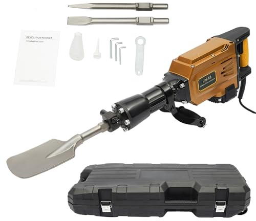 Electric Demolition Jack Hammer, 220V 1700W Concrete Breaker Pneumatic Drill, Electric Heavy Duty Jack Hammer with Scraping Chisel,Point Chisel,Flat Chisel and Carrying Case