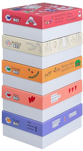 Falken Lot de 5 boîtes StoryBox assorties. 120 mm de haut DIN A4+ Fabriqué en Allemagne. Boîte cadeau avec couvercle. Idéal pour les souvenirs, les photos, les collections, les images, le bricolage