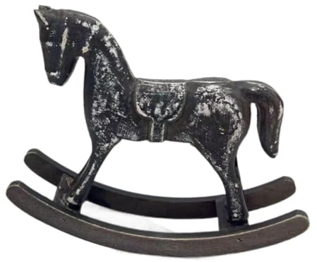 FytStycale Hölzerne Schaukelpferdfigur Zur Ausstellung, Tierskulptur für Den Heimgebrauch, Schwarz