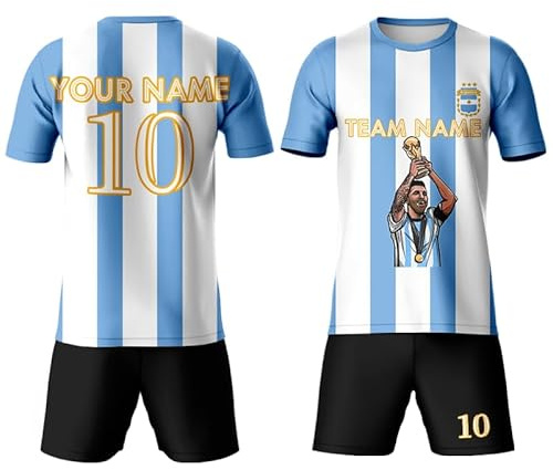 Equipos de fútbol argentino para niños, camiseta y pantalones cortos con nombre del equipo, camiseta y pantalones cortos, camiseta de fútbol del campeonato argentino para hombre y mujer, Blanco y azul
