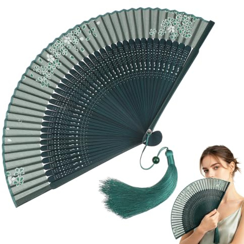 Vaguelly Bamboo Folding Fan Handheld Fan Foldable Chinese with Tassel Vintage Style Portable for Party Dance Home Decoration