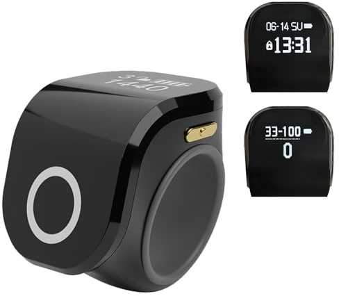 Worship Counter, Tally Clicker for Muslim Islamic Prayer, OLED Screen, Time and Date Digital Display, Vibration Reminder Alarm, Golf, Goods Counting, Lap, Knitting (Black)