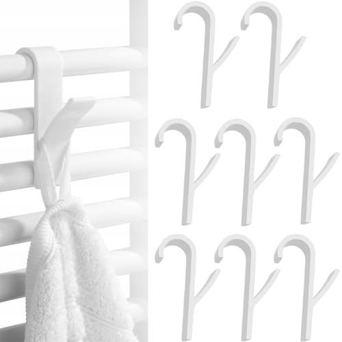 8 Pcs Crochet Radiateur Rond, Crochet Radiateur Sèche Serviette,Crochet Serviette Salle De Bain, Patere Seche Serviette,ous Les Radiateurs Standards, Amovibles (Blanc)
