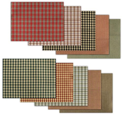 Christmas Plaid Fabric 10Pcs - Vintage Buffalo Plaid Checkered Tartan Square Quilting Fabric, Retro Gingham Cloth Precut Holiday Patchwork Bundles for Xmas Sewing Project, DIY Crafts - 50x40cm