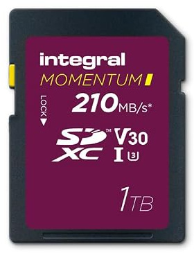 Integral Momentum I 1 TB SDXC V30 U3 Karte – bis zu 210 MB/s lesen, 180 MB/s schreiben – für DSLR, spiegellose Kameras & Camcorder – 4K-UHD-Video & Burst-Mode – wasserdicht, stoßfest, robust