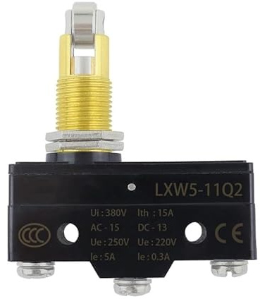 1 interruptor de límite de recorrido LXW5-11Q2/Z-15GQ21-B, 15 A, 380 V, con terminal de 3 tornillos, momentáneo, con rodillo de columna metálica.