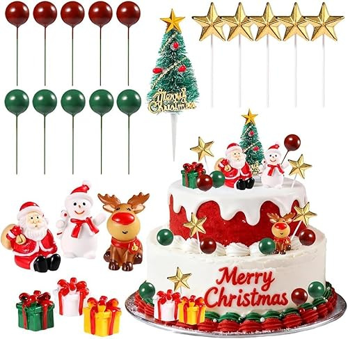 Christmas Cake Topper Set, Christmas Cake Decoration 22pcs Festive Decorations for Holiday Cakes, Cupcakes, and Cookies, Premium Edible Decor for Baking