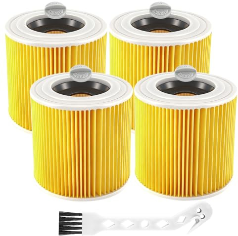 Freyeeti 4 Piezas Filtros de Cartucho Compatible con Aspiradoras Karcher WD3 WD2 WD3P A2004 MV2 MV3, Filtro Recambio Aspiradora Compatible con Karcher 6.414-552.0/64145520