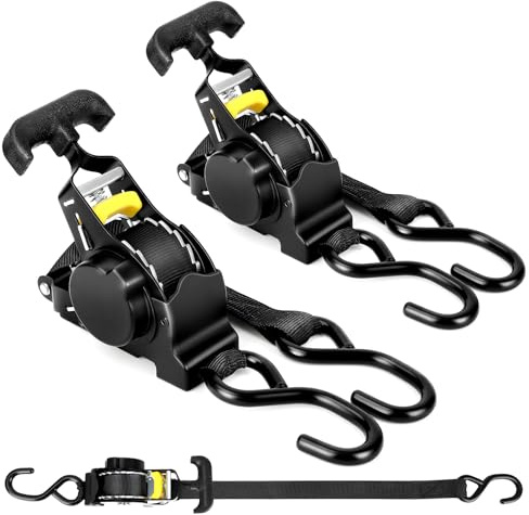 Automatik Spanngurte 2 Pack, 2,5cm x 3m Ratschen-Zurrgurte mit S Haken 680kg, Selbstaufrollend Spanngurt mit Ratsche Spanngurtwickler für Pkw Anhänger Motorrad
