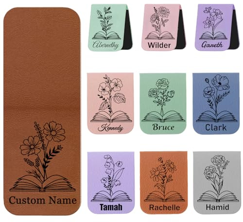 Personalisiertes Magnetisches Lesezeichen aus Leder mit individuellem Text und Symboldesign – Geschenk für Freunde, Bücherliebhaber, Leseratten und Studenten (Stil 1)