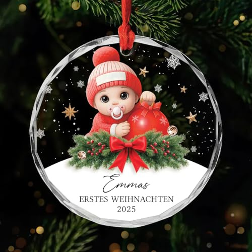 Geschenke Mall Personalisiertes Ornamente - Baby Mein Erstes Weihnachten - Glas Weihnachtsschmuck Rentierschlitten, Babys erste Bilder, Erstes Weihnachten Baby (Modell #3)