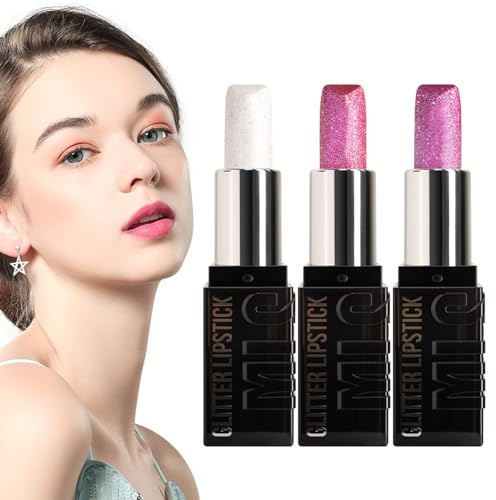 Brillant à Lèvres Pailleté,3 Pièces Maquillage Labial Pailleté - Rouge à Lèvres Éclatant,Pour Bureau, Maison, Soirée et Voyage