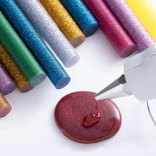 Heißkleber, 50 Stück, farbig mit Glitzer, thermoplastisches Harz für Holz, Kunststofffaser, Keramik, Papier und elektrische Komponenten